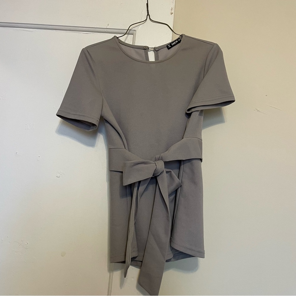 Grey work blouse with tie front